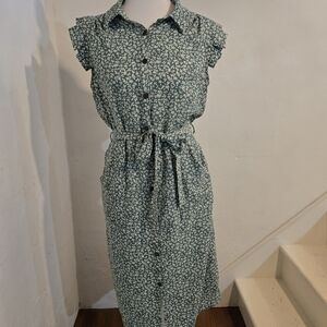 Monteau Green Floral Midi Dress Size M